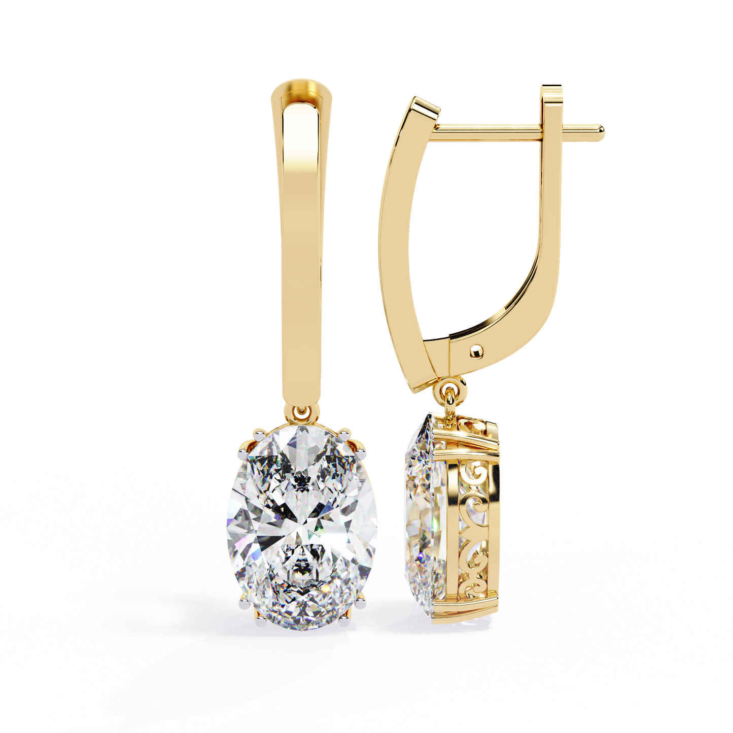 Oval Cut Drop Earring Yellow Gold