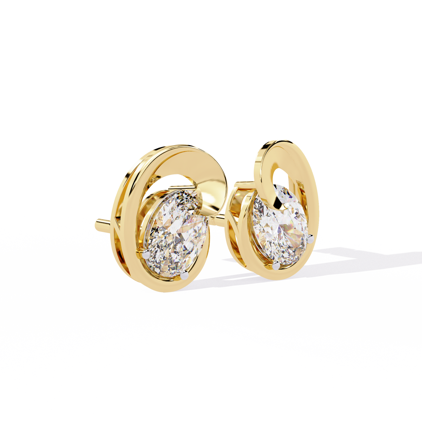 Stud Earring Oval Cut Yellow Gold