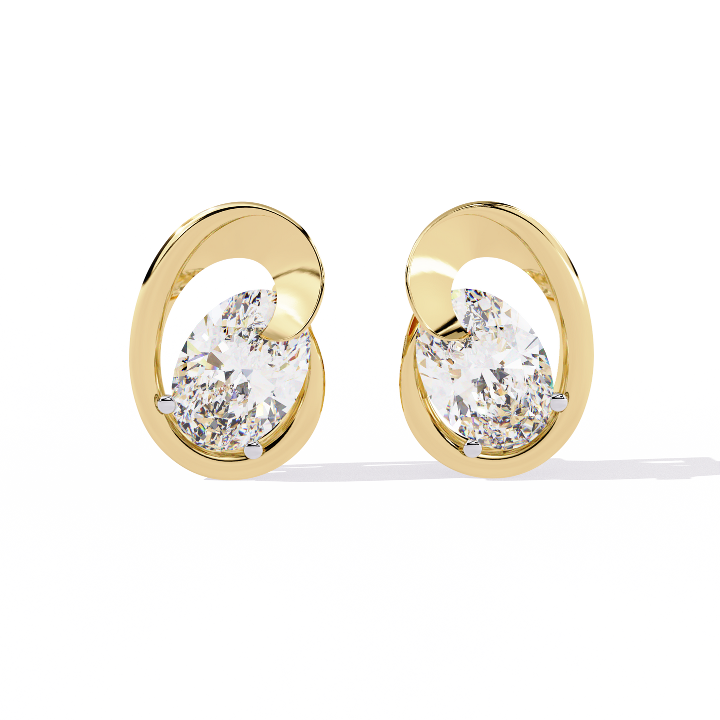 Stud Earring Oval Cut Yellow Gold